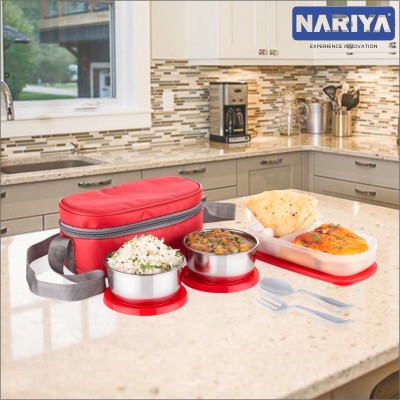 nariya NEW LUNCHBOX SET WITH 2 STAINLESS STEEL CONTAINER, CASSEROLE AND SPOON SET 3 Containers Lunch Box(800 ml)