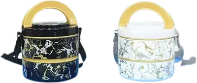 DRIZLING Pack Of 2 White And Black Insulated 2 Containers Lunch Box(400 ml)