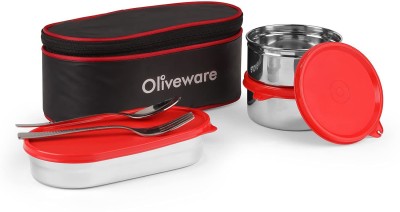 Oliveware Sophia Lunch Box | 3 Containers | Steel Spoon & Fork | Insulated Fabric Bag 3 Containers Lunch Box(1450 ml, Thermoware)