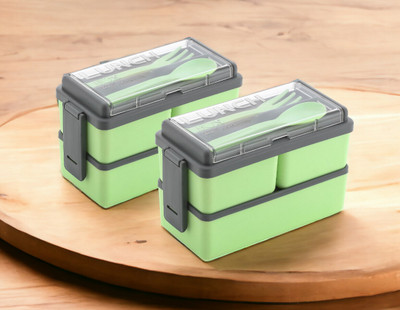 OMORTEX Decent Perfect 2 Lunch Box With 3 Individual Container Spoon Fork 3 Containers Lunch Box(1500 ml)