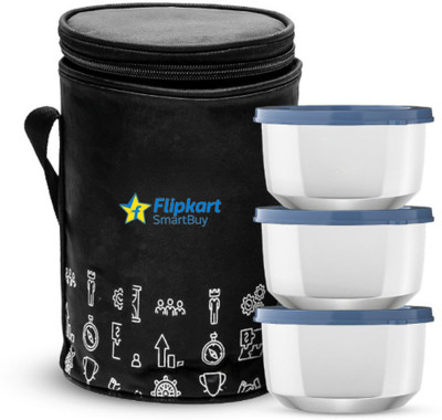 Flipkart SmartBuy Stainless Steel Lunch Box 3 Containers Lunch Box with Lid (840 ML) (Black) 3 Containers Lunch Box(840 ml)