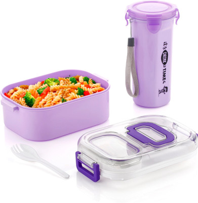 Nurah Combo Lunch Box Set with Airtight Tiffin Box & Leakproof Bottle for Kids(Purple) 3 Containers Lunch Box(800 ml)
