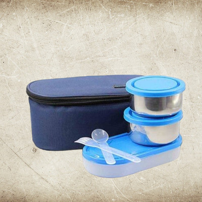 Hriday Lunch Box 3 containers 600ml Blue 022 3 Containers Lunch Box(1 L)