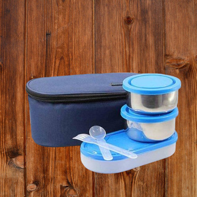 Hriday Lunch Box 3 containers 600ml Blue 051 3 Containers Lunch Box(1 L)