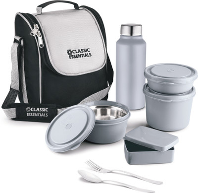 Classic Essentials Supreme Microwave Safe Set of 5 with Bottle|Bag & Cutlery 5 Containers Lunch Box(1250 ml, Thermoware)