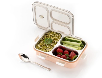 ACTIONWARE Stainless Steel Lunch Box with Spoon- 3 Compartment Tiffin Box for Adults & Kids 3 Containers Lunch Box(750 ml, Thermoware)