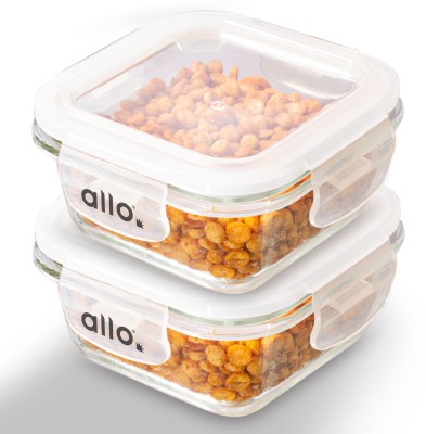 Allo Borosilicate Glass Lunch Box with Lid And Break Free Lock, Microwave Safe 2 Containers Lunch Box(320 ml)