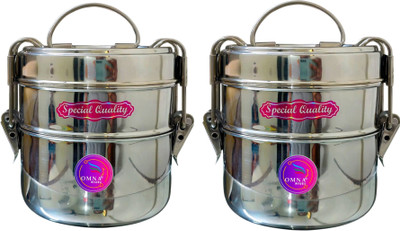 OMNA STEEL 8x2+8x2 Combo stainless steel lunch box 4 Containers Lunch Box(1600 ml)