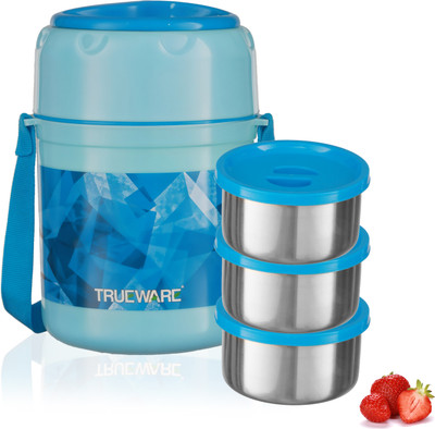 Trueware Office Plus 3 Stainless Steel Containers Tiffin Insulated Lunch Box |300 ml x 3 3 Containers Lunch Box(900 ml, Thermoware)
