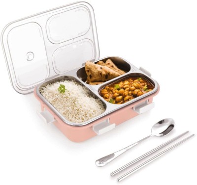 Masox Store Stainless Steel 3 Compartment Lunch Box with Chopstick, Spoon & Lid K5 1 Containers Lunch Box(350 ml, Thermoware)