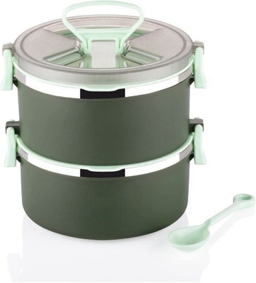 Analog Kitchenware Kids/School/College/Office 2 Layer Lunch Box For Inner SS & Outer Plastic Tiffin 2 Containers Lunch Box(600 ml)