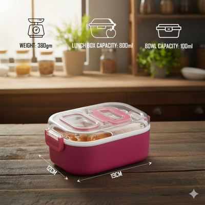 VSELL Insulated Lunch Box with Airtight Lid, Bowl, and Stainless Steel Liner Tiffin 3 Containers Lunch Box(750 ml, Thermoware)