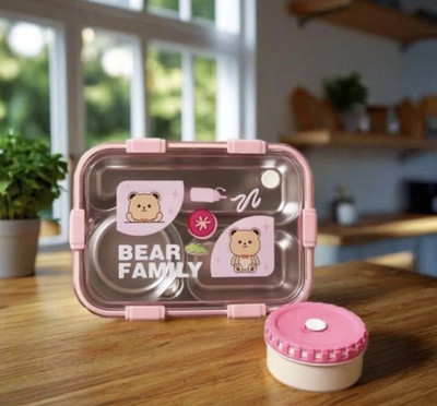 Pretty Pearl Pretty BearHug Bento Box:3-Compartment Lunchbox for Kids & Adults (950 ml) 3 Containers Lunch Box(950 ml, Thermoware)