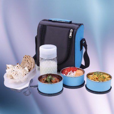 HM EVOTEK Stainless Steel Lunch Box 3 Container and 1 Casserole with Plastic Bottle K1 4 Containers Lunch Box(350 ml, Thermoware)