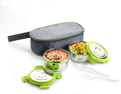 NHB BOUTIQUE Stainless Steel Sigma Twin Container/Tiffin/Lunch Box with Clip Lock & Lid 2 Containers Lunch Box(400 ml)