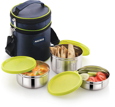 Magnus ROMEO-3 Easy Lock Airtight Stainless Steel 3 Pcs Container Set Lunch Pack With Bag 3 Containers Lunch Box(520 ml)