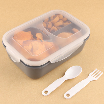 MAGICSPOON 3 Section Lunch Box with Spoon & Fork with Air Tight Lid (Grey) 1 Containers Lunch Box(1200 ml)