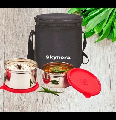 SKYNORA Lunch Box Red 2 Stainless Steel 2 Containers | Insulated Fabric Bag 2 Containers Lunch Box(1000 ml)