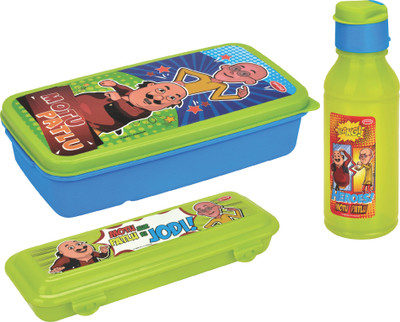 Pratap Fun School Time(Hungry Kya Compact + Rocket 300 ml + Happy Write Jr) Motu Patlu 2 Containers Lunch Box(600 ml)