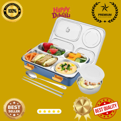 MOIRA INTERNATIONAL Stainless Steel Lunch Box with 4 Compartment with SPOON for Kids & Adults_RI2 4 Containers Lunch Box(1200 ml, Thermoware)