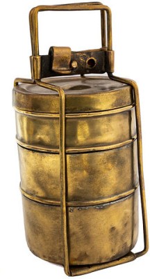 Rhapsodically Made Traditional Brass Three-Storey Tiffin 3 Containers Lunch Box(750 ml)