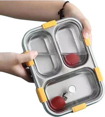 JIYA TRADERS 3 Compartment Stainless Steel Lunch Box(750 ml) (Pack of 3) 3 Containers Lunch Box(750 ml)