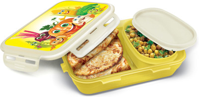 MILTON Fun Treat Plastic Lunch Box, 1200ml with Inner Container, Yellow for School Kids 2 Containers Lunch Box(1200 ml)