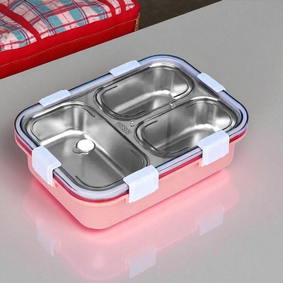 Colorbee Vibrant Color-Accented Stainless Steel Lunch Box with 3 Leakproof Compartments 3 Containers Lunch Box(750 ml, Thermoware)