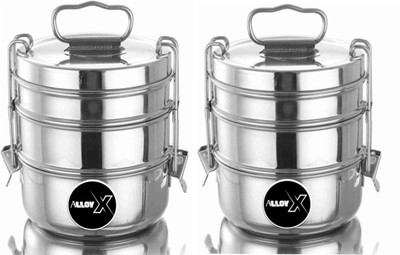 AOLLYX stainless steel food grade 3 container clip carrier (PACK OF 2) 3 Containers Lunch Box(1200 ml)