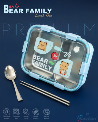 NAVTAN Bento Bear Family 2 Section Stainless Steel Lunch Box With Spoon & Chopsticks 2 Containers Lunch Box(600 ml, Thermoware)