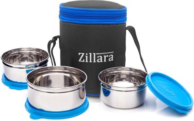 Zillara Office Stainless Steel Lunch box for man and woman 3 compartment tiffin box 3 Containers Lunch Box(1010 ml, Thermoware)