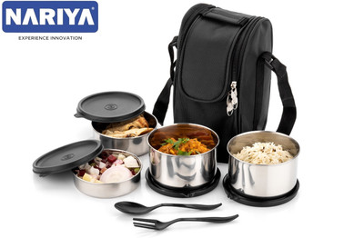 nariya STEEL CONTAINER LUNCHBOX LEAK-PROOF TIFFIN BOX WITH BAG 4 Containers Lunch Box(1050 ml)