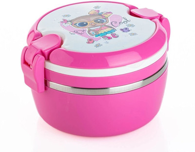 AK10ZONE Stainless Steel Printed Round Shape Lunch Box For Kids 2 Containers Lunch Box(400 ml)