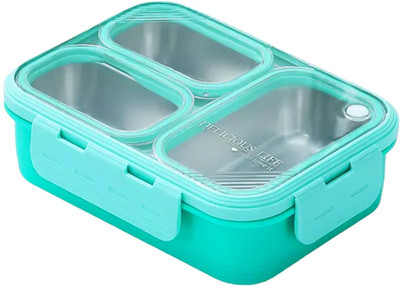 Dakshh Stainless Steel Lunch Box 3 Compartment with Steel Cutlery (Pack of 1) 3 Containers Lunch Box(800 ml, Thermoware)