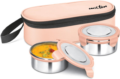 MILTON Express Meal Lunch Box 2 Inner Steel Click Lock Containers 380ml each With Bag 2 Containers Lunch Box(380 ml)