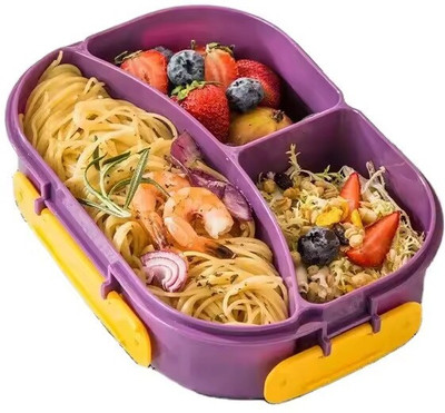 EBOFAB Plastic Lunch Box 3 Compartment Tiffin Box for USE School College and Office 3 Containers Lunch Box(100 ml)