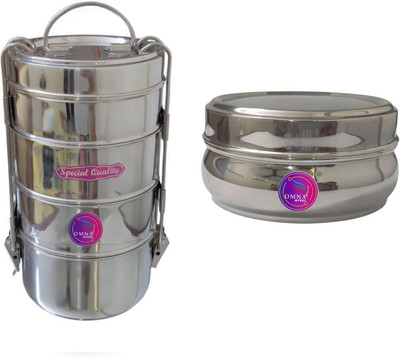 OMNA STEEL 8x4 + 1 belly free stainless steel lunch box 5 Containers Lunch Box(2100 ml)