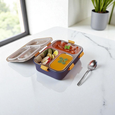 DHARA ENTERPRISE Stainless Steel Lunch box 3 Containers_S233 3 Containers Lunch Box(1001 ml)