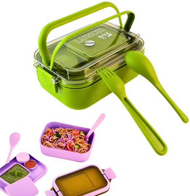 DRUMSTONE Snack Pack Lunch Box for Kids, Adults |Tiffin Box with 2 Small Conatiner, Spoon 1 Containers Lunch Box(700 ml, Thermoware)