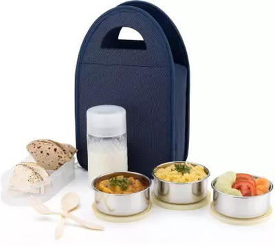 VERY INNOVATIVE DESIGNER LUNCHBOX IN BLUE COLOR STAINLESS STEEL LUNCHBOX 3 Containers Lunch Box(1050 ml)