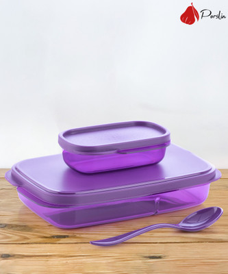 Porslin 2 Compartment Violet Lunch Box Office, School. Collage Use 2 Containers Lunch Box  (400 Ml) For Rs. 99 @ 67 %