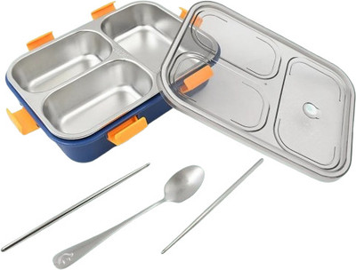 MOIRA INTERNATIONAL Lunch Box 3 Compartment Leakproof, Stainless Steel, With SPOON & FORK 3 Containers Lunch Box(952 ml, Thermoware)