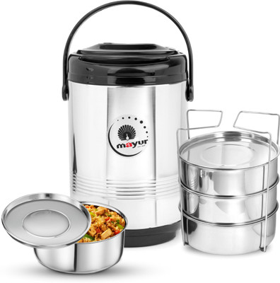 MAYUR TORONTO-4 Stainless Steel Lunch Box I Puff Insulated Lunch Box I Executive Lunch Box I Thermosteel Lunch Box I 4 Container Boxes 4 Containers Lunch Box(350 ml, Thermoware)