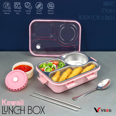 VSELL Stainless Steel Lunch Box Tiffin Box Steel With Spoon + FORK For Girls | Women 3 Containers Lunch Box(800 ml, Thermoware)