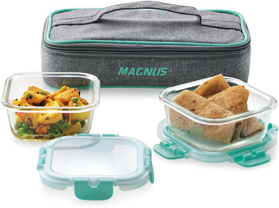 Magnus Glock Linen Glass Lunch Box with Flat Pouch 2 Containers Lunch Box(640 ml)