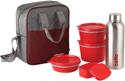cello MF Optima Combo Lunch Box Set of 5 with Fabric Bag 4 Containers Lunch Box(800 ml, Thermoware)