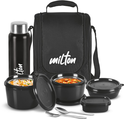 MILTON Pro Lunch Box With Insulated Fabric Jacket (180,320,450,100,750ml) 4 Containers Stainless Steel, Plastic Office Lunch Box(1800 ml)