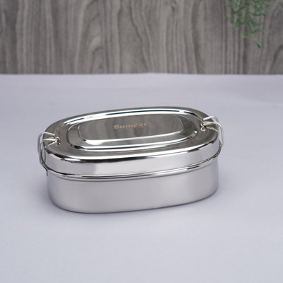 Sumeet Stainless Steel Rectangle Lunch Box with 2 Compartments & Locking Clip,1000ML 1 Containers Lunch Box(1000 ml)