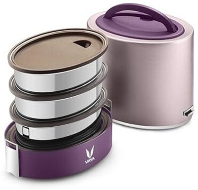 Vaya Lyte 1000 ml Purple Polished Stainless Steel Tiffin Box without BagMat 3 Containers Lunch Box(1000 ml, Thermoware)