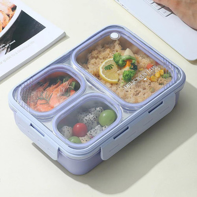 PLASTIZONE 3-Compartment Lavender Lunch Box with Transparent Lid 3 Containers Lunch Box(700 ml)